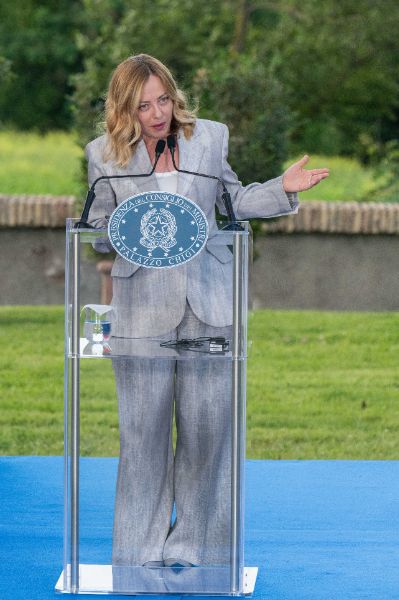 Rome, Italy MAY 26 2025: Giorgia Meloni PM of Italy at the press event for the Naples 38th America’s Cup
