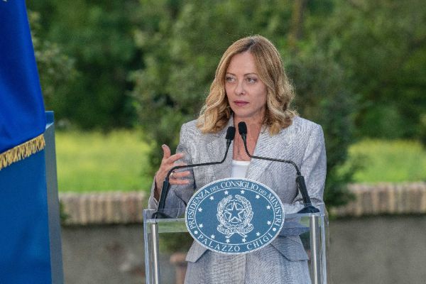 Rome, Italy MAY 26 2025: Giorgia Meloni PM of Italy at the press event for the Naples 38th America’s Cup