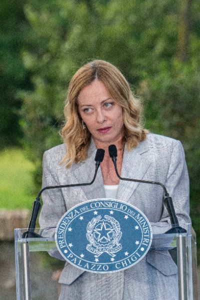 Rome, Italy MAY 26 2025: Giorgia Meloni PM of Italy at the press event for the Naples 38th America’s Cup