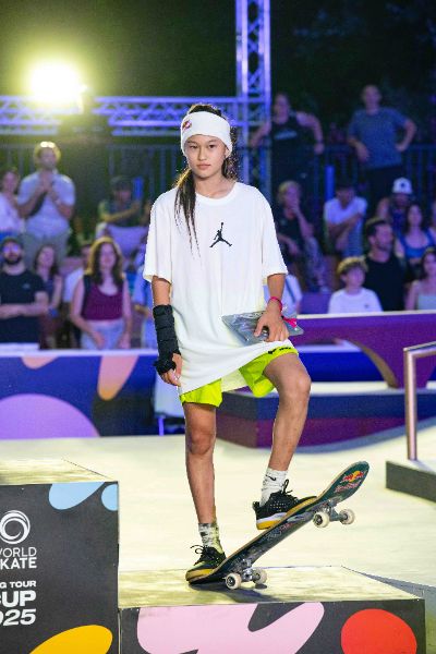 Ginwoo ONODERA (JPN), skater, at the medal ceremony for the Final Stage of the Skateboarding World Cup 2025