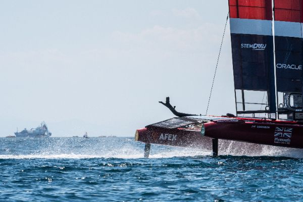 Taranto, Italy JUNE 06 2021: Fleet race in the "Mar Grande di Taranto" at the SailGP World Sailing Championship, Italy Sail Grand Prix