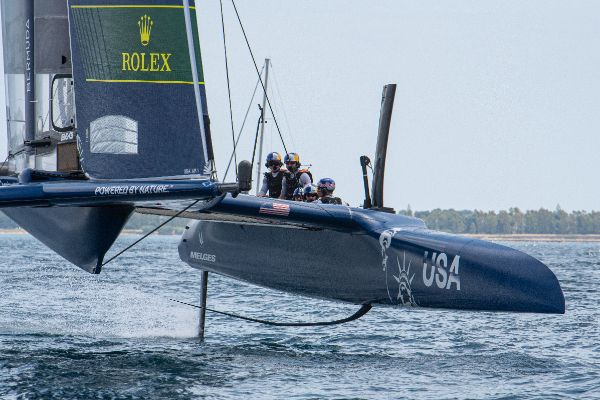 Taranto, Italy JUNE 06 2021: Fleet race in the "Mar Grande di Taranto" at the SailGP World Sailing Championship, Italy Sail Grand Prix