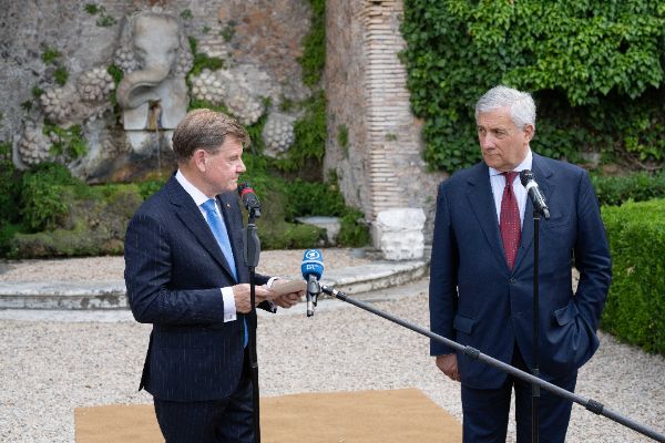 Johann Wadephul, Foreign Affairs Minister of Germany and Antonio Tajani, Foreign Affairs Minister of Italy at the “Weimar Plus" Ministerial meeting hosted by the Italian Government at Villa Madama.