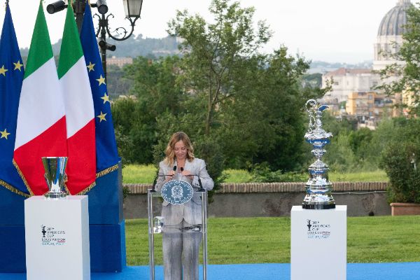 Rome, Italy MAY 26 2025: Giorgia Meloni PM of Italy at the press event for the Naples 38th America’s Cup