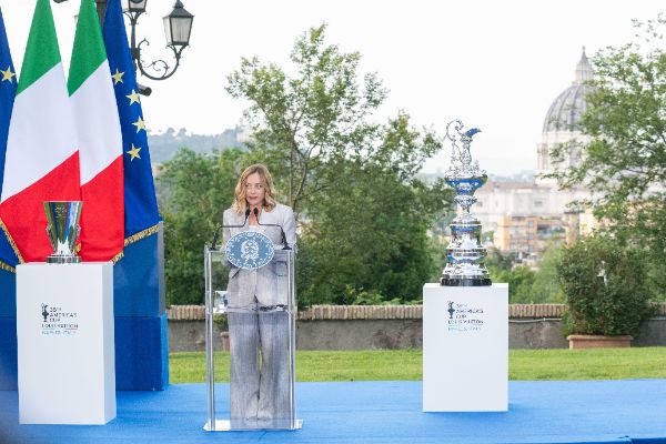 Rome, Italy MAY 26 2025: Giorgia Meloni PM of Italy at the press event for the Naples 38th America’s Cup