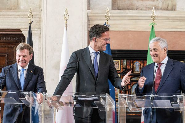 Johann Wadephul, Foreign Affairs Minister of Germany; Mark Rutte, Secretary general of NATO; Antonio Tajani, Foreign Affairs Minister of Italy at the “Weimar Plus" Ministerial meeting hosted by the Italian Government at Villa Madama.