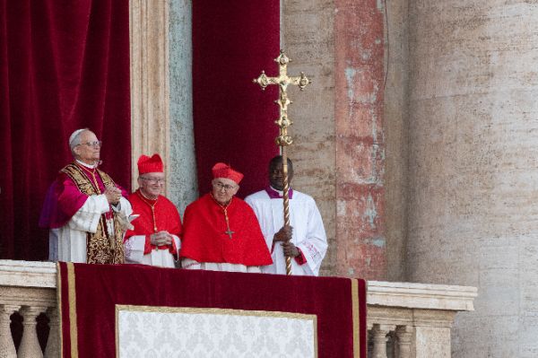 Newly elected Pope Leo XIV, Leone 14esimo, Robert Francis Prevost appears on St. Peter’s Basilica balcony after the Conclave vote