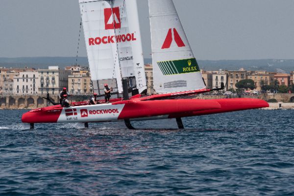 Taranto, Italy JUNE 06 2021: Fleet race in the "Mar Grande di Taranto" at the SailGP World Sailing Championship, Italy Sail Grand Prix