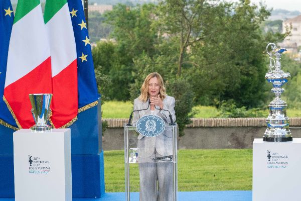 Rome, Italy MAY 26 2025: Giorgia Meloni PM of Italy at the press event for the Naples 38th America’s Cup