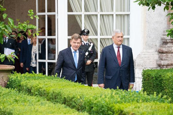 Johann Wadephul, Foreign Affairs Minister of Germany and Antonio Tajani, Foreign Affairs Minister of Italy at the “Weimar Plus" Ministerial meeting hosted by the Italian Government at Villa Madama.