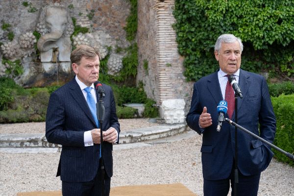 Johann Wadephul, Foreign Affairs Minister of Germany and Antonio Tajani, Foreign Affairs Minister of Italy at the “Weimar Plus" Ministerial meeting hosted by the Italian Government at Villa Madama.