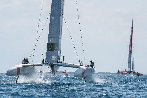 Taranto, Italy JUNE 06 2021: Fleet race in the "Mar Grande di Taranto" at the SailGP World Sailing Championship, Italy Sail Grand Prix