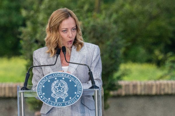 Rome, Italy MAY 26 2025: Giorgia Meloni PM of Italy at the press event for the Naples 38th America’s Cup