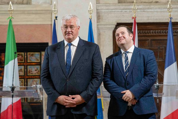 Andrij Sybiha, Foreign Affairs Minister of Ukraine; Stephen Doughty, Minister of State of the United Kingdom for Europe and North America at the “Weimar Plus" Ministerial meeting hosted by the Italian Government at Villa Madama.
