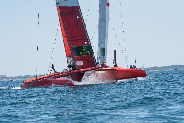 Taranto, Italy JUNE 06 2021: Fleet race in the "Mar Grande di Taranto" at the SailGP World Sailing Championship, Italy Sail Grand Prix
