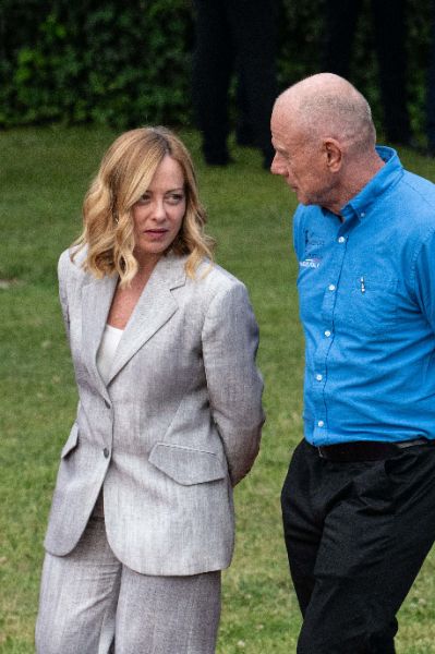 Rome, Italy MAY 26 2025: Giorgia Meloni PM of Italy and Grant Dalton CEO of the America’s Cup at the press event for the Naples 38th America’s Cup