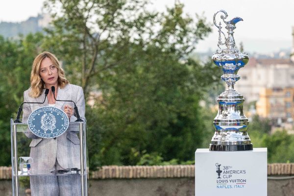 Rome, Italy MAY 26 2025: Giorgia Meloni PM of Italy at the press event for the Naples 38th America’s Cup