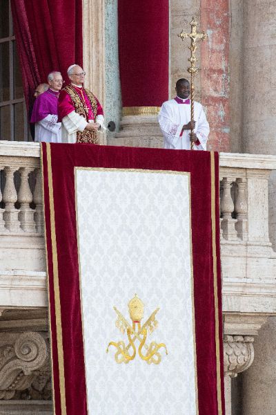 Newly elected Pope Leo XIV, Leone 14esimo, Robert Francis Prevost appears on St. Peter’s Basilica balcony after the Conclave vote