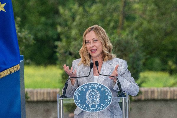 Rome, Italy MAY 26 2025: Giorgia Meloni PM of Italy at the press event for the Naples 38th America’s Cup