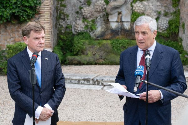 Johann Wadephul, Foreign Affairs Minister of Germany and Antonio Tajani, Foreign Affairs Minister of Italy at the “Weimar Plus" Ministerial meeting hosted by the Italian Government at Villa Madama.