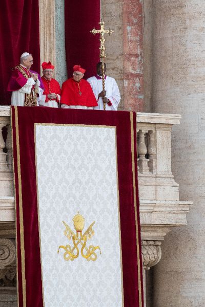 Newly elected Pope Leo XIV, Leone 14esimo, Robert Francis Prevost appears on St. Peter’s Basilica balcony after the Conclave vote