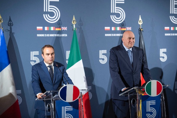 Sebastien Lecornu, French Minister of the Armed Forces and Guido Crosetto, Italian Minister of Defence