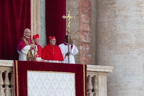 Newly elected Pope Leo XIV, Leone 14esimo, Robert Francis Prevost appears on St. Peter’s Basilica balcony after the Conclave vote