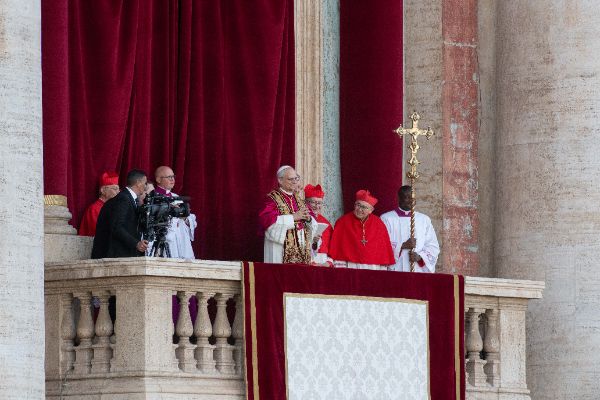 Newly elected Pope Leo XIV, Leone 14esimo, Robert Francis Prevost appears on St. Peter’s Basilica balcony after the Conclave vote