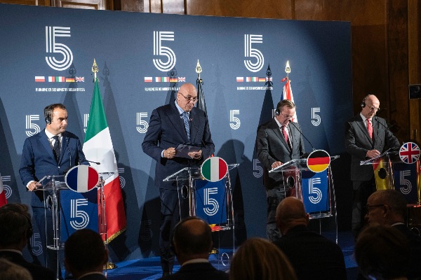 French Minister of the Armed Forces Sebastien Lecornu, Italian Minister of Defence Guido Crosetto, German Minister of Defence Boris Pistorius and British Defence Secretary John Healey