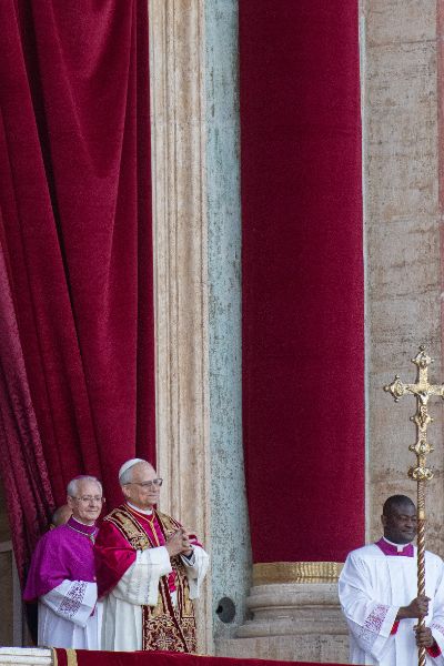 Newly elected Pope Leo XIV, Leone 14esimo, Robert Francis Prevost appears on St. Peter’s Basilica balcony after the Conclave vote