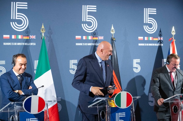 French Minister of the Armed Forces Sebastien Lecornu, Italian Minister of Defence Guido Crosetto, German Minister of Defence Boris Pistorius