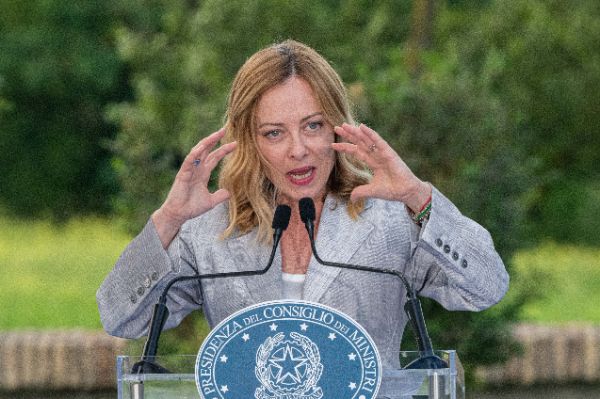 Rome, Italy MAY 26 2025: Giorgia Meloni PM of Italy at the press event for the Naples 38th America’s Cup