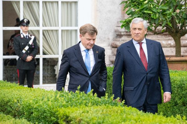 Johann Wadephul, Foreign Affairs Minister of Germany and Antonio Tajani, Foreign Affairs Minister of Italy at the “Weimar Plus" Ministerial meeting hosted by the Italian Government at Villa Madama.