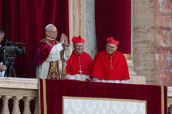 Newly elected Pope Leo XIV, Leone 14esimo, Robert Francis Prevost appears on St. Peter’s Basilica balcony after the Conclave vote