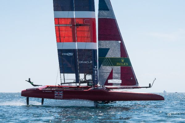 Taranto, Italy JUNE 06 2021: Fleet race in the "Mar Grande di Taranto" at the SailGP World Sailing Championship, Italy Sail Grand Prix
