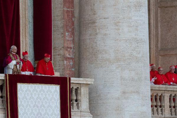 Newly elected Pope Leo XIV, Leone 14esimo, Robert Francis Prevost appears on St. Peter’s Basilica balcony after the Conclave vote