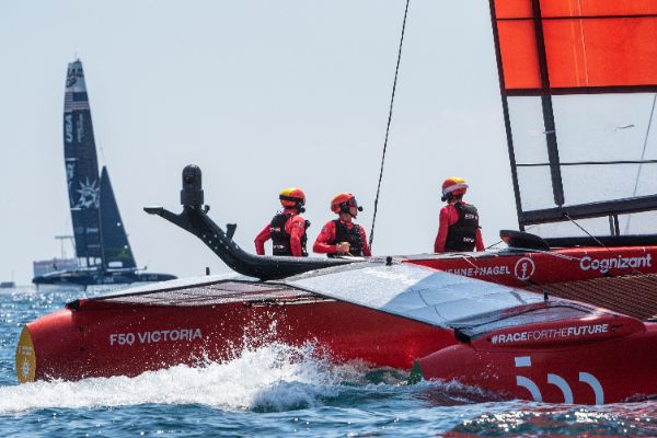 Taranto, Italy JUNE 06 2021: Fleet race in the "Mar Grande di Taranto" at the SailGP World Sailing Championship, Italy Sail Grand Prix