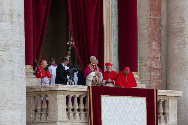 Newly elected Pope Leo XIV, Leone 14esimo, Robert Francis Prevost appears on St. Peter’s Basilica balcony after the Conclave vote