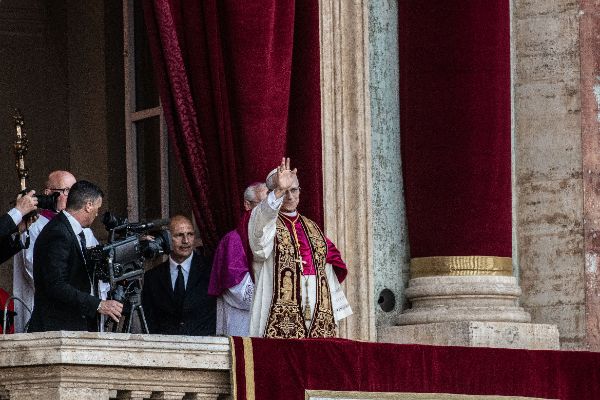 Newly elected Pope Leo XIV, Leone 14esimo, Robert Francis Prevost appears on St. Peter’s Basilica balcony after the Conclave vote