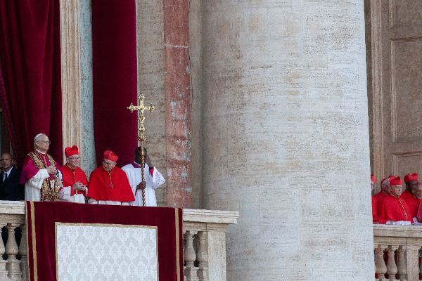 Newly elected Pope Leo XIV, Leone 14esimo, Robert Francis Prevost appears on St. Peter’s Basilica balcony after the Conclave vote