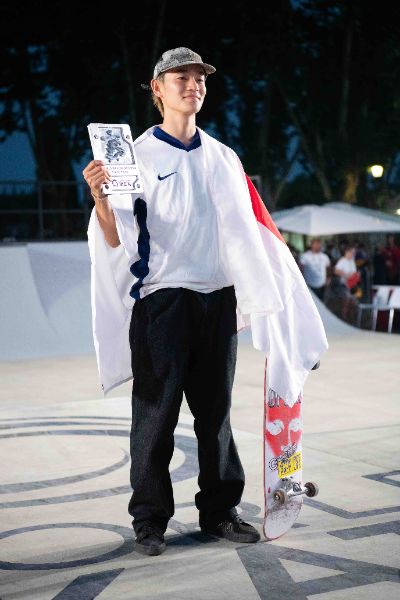 Sora SHIRAI (JPN), skater, at the medal ceremony for the Final Stage of the Skateboarding World Cup 2025