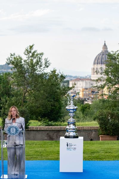 Rome, Italy MAY 26 2025: Giorgia Meloni PM of Italy at the press event for the Naples 38th America’s Cup