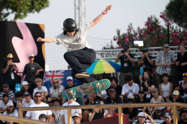 Coco YOSHIZAWA (JPN) skater in action at the Final Stage of the Skateboarding World Cup 2025