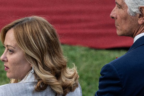 Rome, Italy MAY 26 2025: Giorgia Meloni PM of Italy and Andrea Abodi Italian Sport Minister at the press event for the Naples 38th America’s Cup