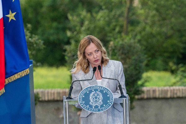 Rome, Italy MAY 26 2025: Giorgia Meloni PM of Italy at the press event for the Naples 38th America’s Cup